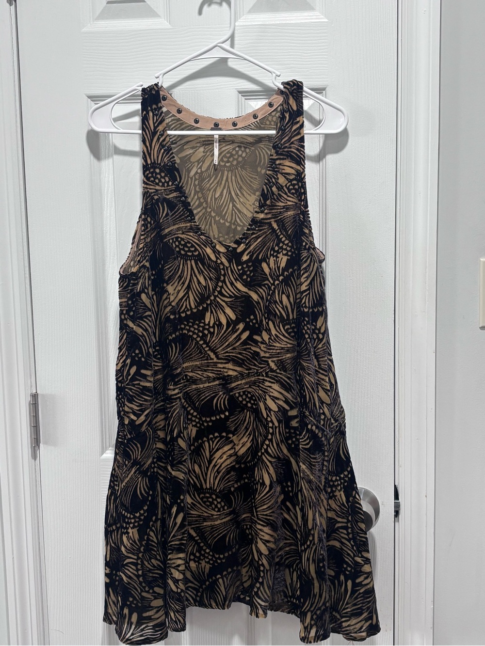 🩷Free People Black and Tan Floral-Print Mini Dress - Picture 2 of 11